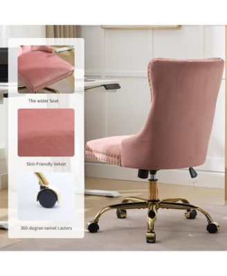 Velvet Upholstered Office Chair, Tufted Button Desk Chair, Adjustable Swivel Computer Chair with Metal Base, Nailhead for Home Office
