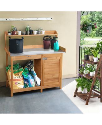 Outdoor Garden Potting Bench Table with Storage Shelf