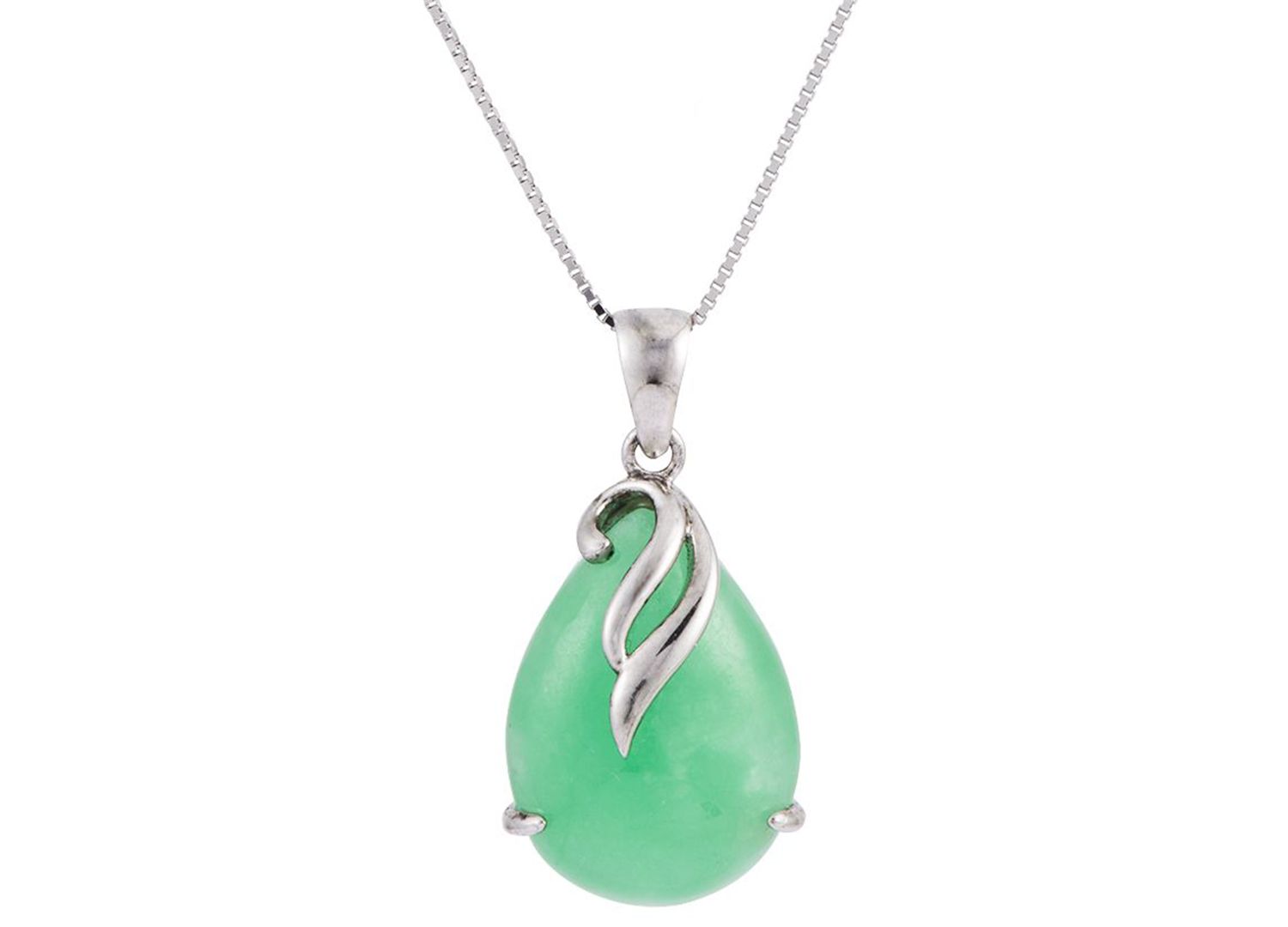 Green Jade Pendant Necklace in Sterling Silver