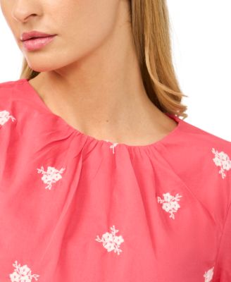 Women's Embroidered Shirred Neck Cotton Blouse