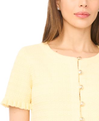 Women's Crewneck Short-Sleeve Cardigan Sweater