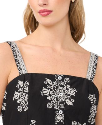 Women's Printed Sleeveless Square Neck Cotton Babydoll Top