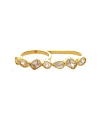 18K Gold Plated Double Finger CZ Bezel Line Ring