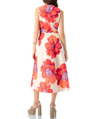 Women's Printed Jacquard Sleeveless Midi Dress
