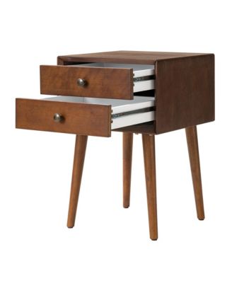 Nightstand with Solid Wood Legs, Side End Table with 2 Drawers, Vintage Bedside Cabinet for Bedroom, Living Room