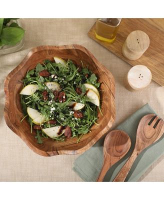 Sandhurst 3-Piece Acacia Wood Salad Bowl Set – 12-Inch Scalloped Serving Bowl with Wooden Salad Servers
