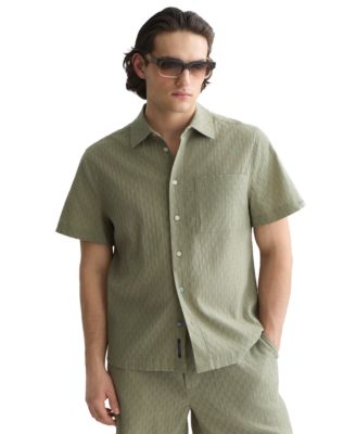 Men's Short-Sleeve Jacquard Weave Collared Shirt