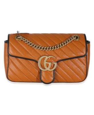 Pre-Owned Gucci Cognac Calfskin Matelasse Diagonal Small Torchon GG Marmont Shoulder Bag
