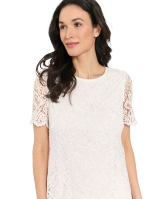 Petite Short-Sleeve Jewel Neck Shift Dress
