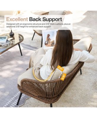 4-Piece Outdoor Wicker Patio Conversation Seating Set with Coffee Table, Weather-Resistant Cushions, Patio Furniture Set for Garden, Deck