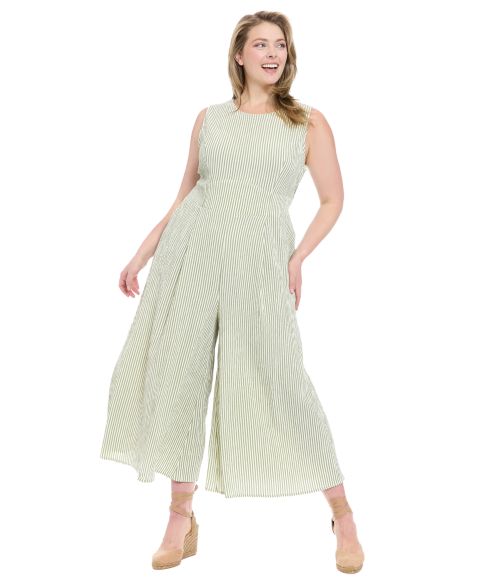 Женский комбинезон London Times Plus Size Sleeveless Crewneck Jumpsuit, цвет: Оливковый / Слоновая кость