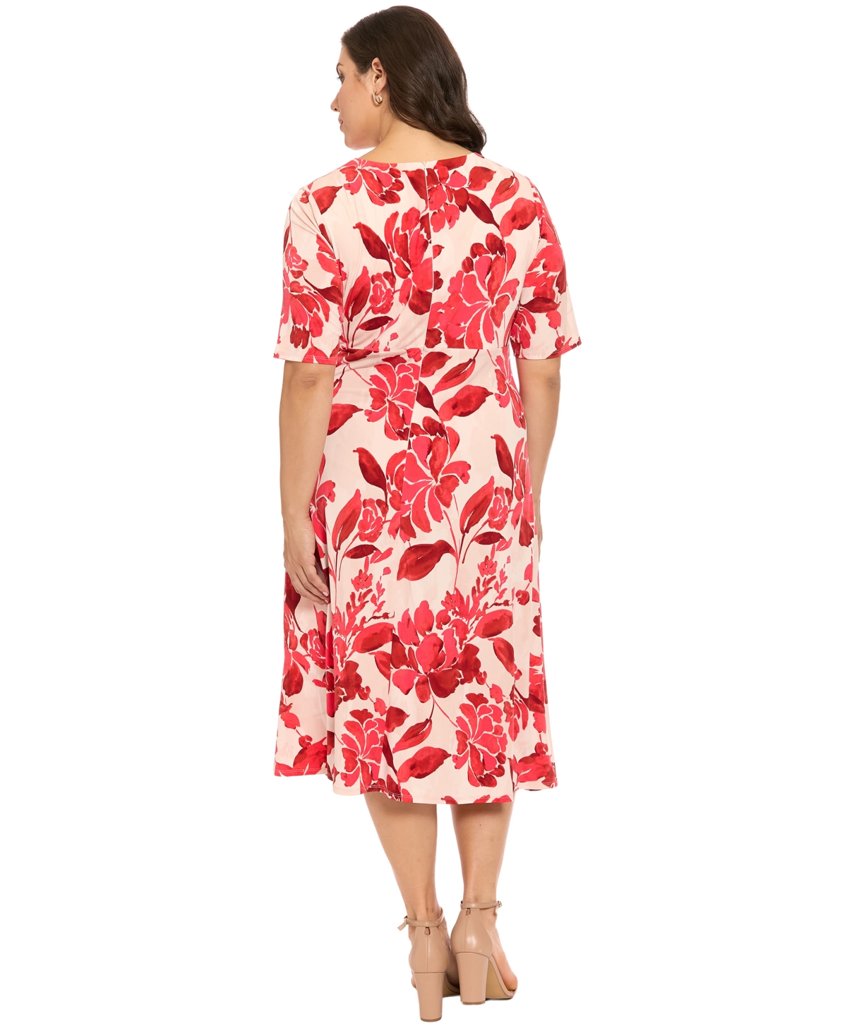 London Times Plus Short-Sleeve Keyhole Neck Midi Dress