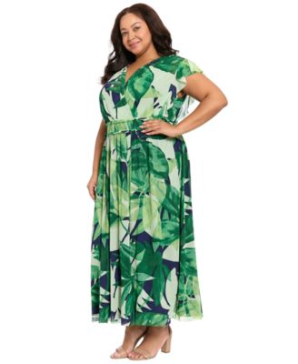 Plus Size Flutter-Sleeve Surplice Neck Tiered Maxi Dress