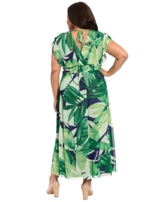 Plus Size Flutter-Sleeve Surplice Neck Tiered Maxi Dress