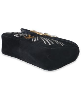 Black Velvet Crystal Embellished Medium GG Marmont Shoulder Bag