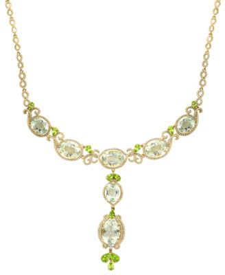 Green Amethyst (1/7 ct. t.w.), Peridot (1/5 ct. t.w.) & Diamond (1/5 ct. t.w.) Necklace in 14k Yellow Gold