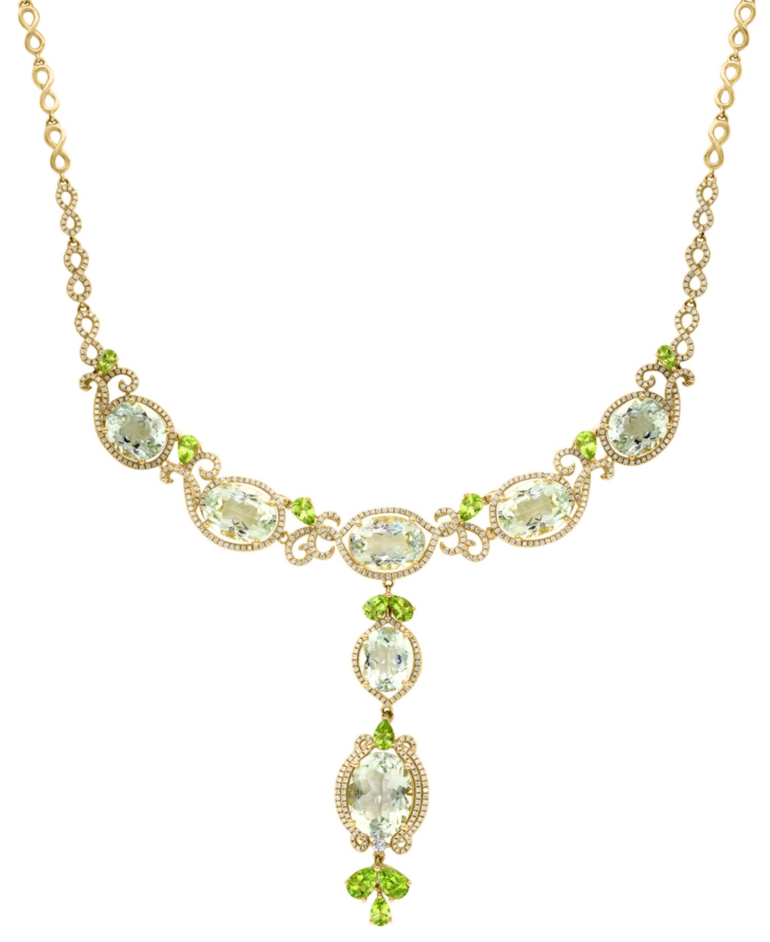 Green Amethyst (1/7 ct. t.w.), Peridot (1/5 ct. t.w.) & Diamond (1/5 ct. t.w.) Necklace in 14k Yellow Gold