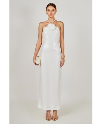 Women's Rose Haltered Sequins Maxi Dress