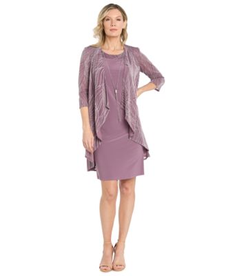 Women's 2.Piece Metallic Print Open-Front Jacket & Scoop-Neck Necklace Dress