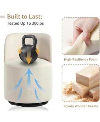 360degree(s) Swivel Barrel Chair, Linen Upholstered Accent Chair with Curved Backrest and Sturdy Metal Base for Living Room, Bedroom