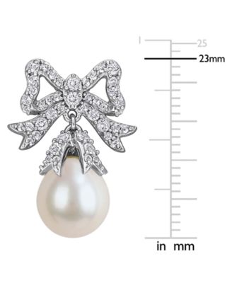 Cultured Freshwater Pearl & White Topaz (1-1/3 ct t.w.) Drop Earrings in Sterling Silver