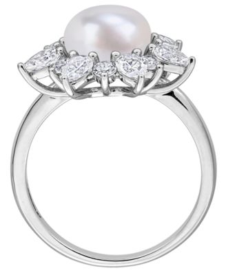 Cultured Freshwater Pearl and Created White Sapphire (2 ct. t.w.) Earrings in Sterling Silver