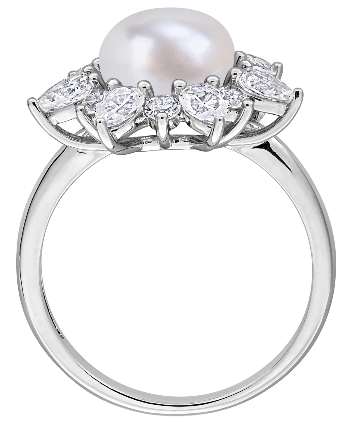 Macy's Cultured Freshwater Pearl and Created White Sapphire (2 ct. t.w.) Earrings Sterling Silver