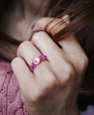 Cultured Freshwater Pearl, Pink Amethyst (5/8 ct. t.w.) & Pink Topaz (3/8 ct. t.w.) Ring in Sterling Silver