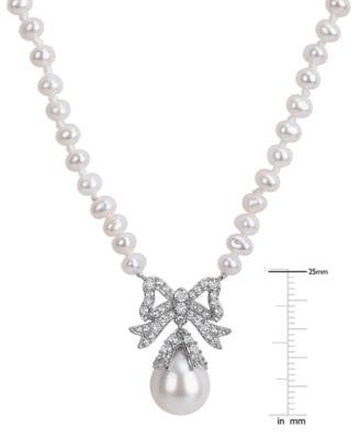 Cultured Freshwater Pearl & White Topaz (3/4 ct. t.w.) Necklace in Sterling Silver