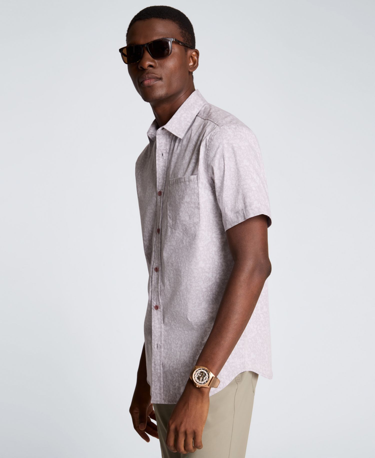 Men's Short-Sleeve Printed Slim-Fit Shirt