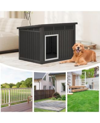 259 inclined top air pole kennel gray and black Spacious All Season Dog Cage with Elevated Base and Weatherproof Construction