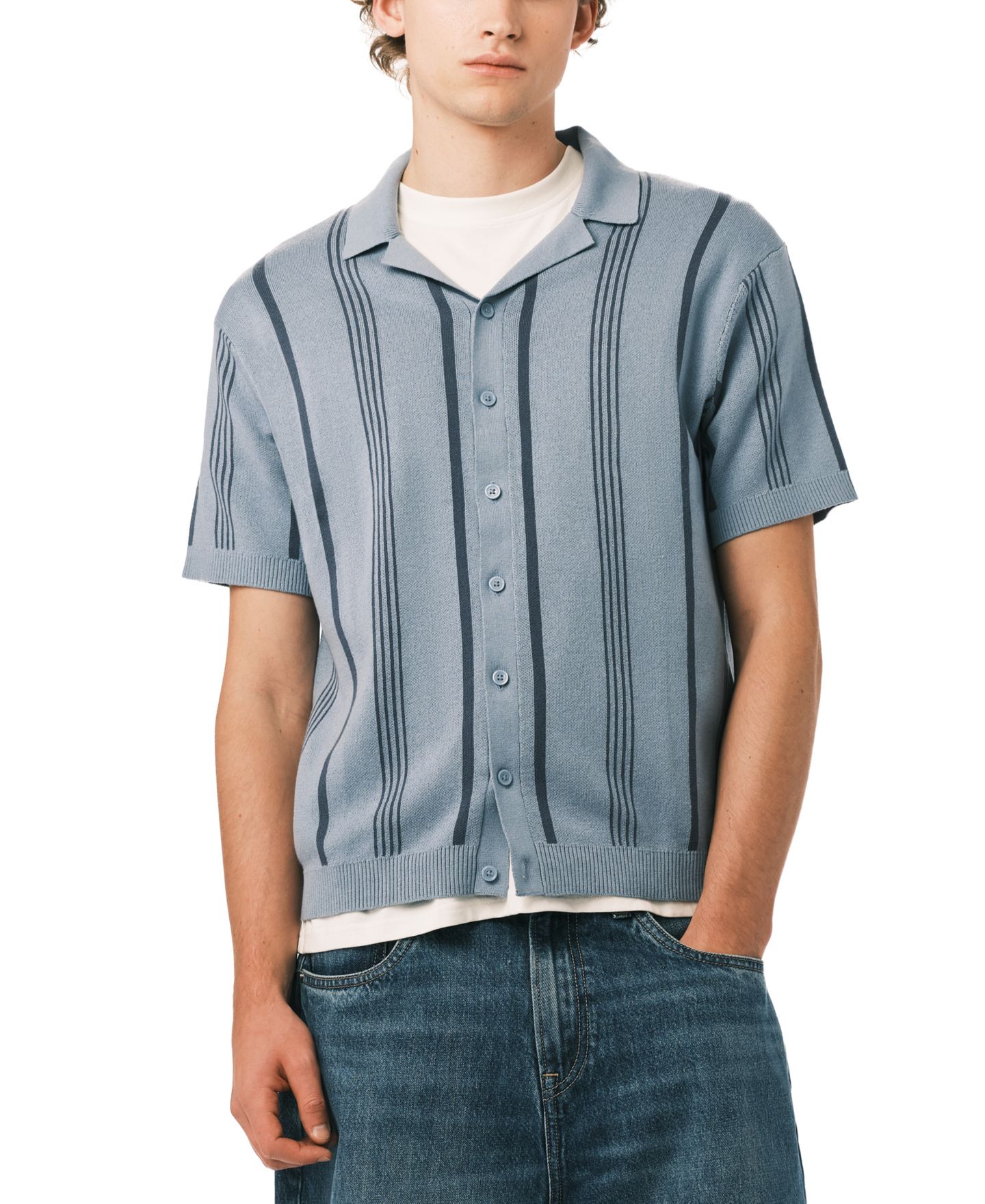 Мужской свитер Buffalo David Bitton Waldir Short-Sleeve Sweater, цвет: Выцветший джинсовый — фото 1