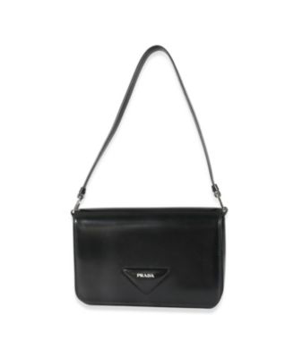 Pre-Owned Prada Black Brushed Leather Shoulder Bag