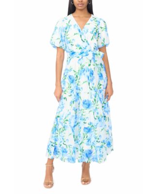 Women's Faux Wrap V-Neck Tie-Waist Tiered Maxi Dress