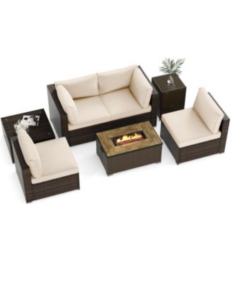 Set Of 7 Furniture Set w/32'' Fire Pit Table and Propane Tank Cover Outdoor