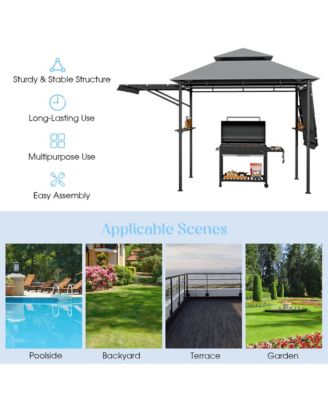 13.5' x 4' Patio BBQ Grill Gazebo Side Awnings Shelves 2-Tier Canopy Outdoor