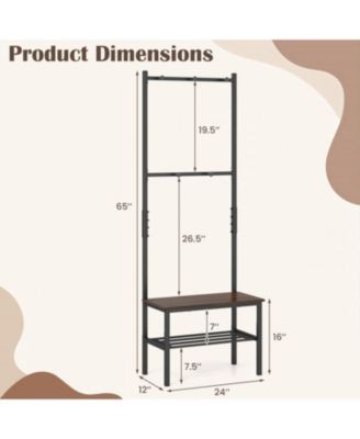 Freestanding 3-in-1 Hall Tree with Bench and Hooks