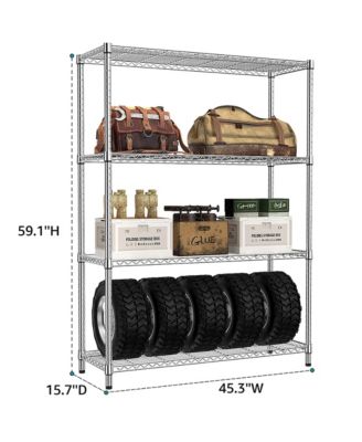 4- Tier Metal Storage Shelves, Adjustable Wire Shelving Rack for Garage, Basement, Warehouse, 1400 Lbs Capacity.