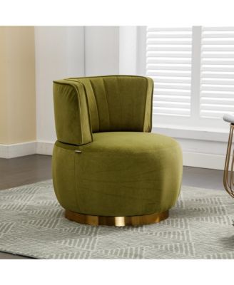 Velvet Swivel Barrel Chair - Modern Upholstered Accent Chair, Round Armchairs with Gold Base for Living Room, Bedroom