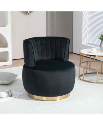 Velvet Swivel Barrel Chair - Modern Upholstered Accent Chair, Round Armchairs with Gold Base for Living Room, Bedroom