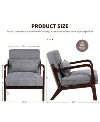 Mid Century Modern Accent Chair - Solid Wood Frame and Detachable Lumbar Pillow, Comfy Linen Armchair for Living Room, Bedroom