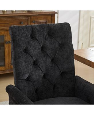 Chenille Dining Chair - Mid-Century Modern Kitchen Chair with Curved Solid Wood Legs and Nailhead Trim for Dining Room, 1PCS