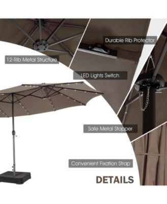 15 Feet Twin Patio Umbrella with 48 Solar LED Lights