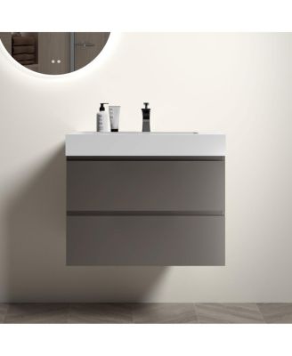 30" Wall Mounted Bathroom Vanity with Sink, Modern Minimalist Floating Bathroom Vanity without Faucet, Pre-Assembled