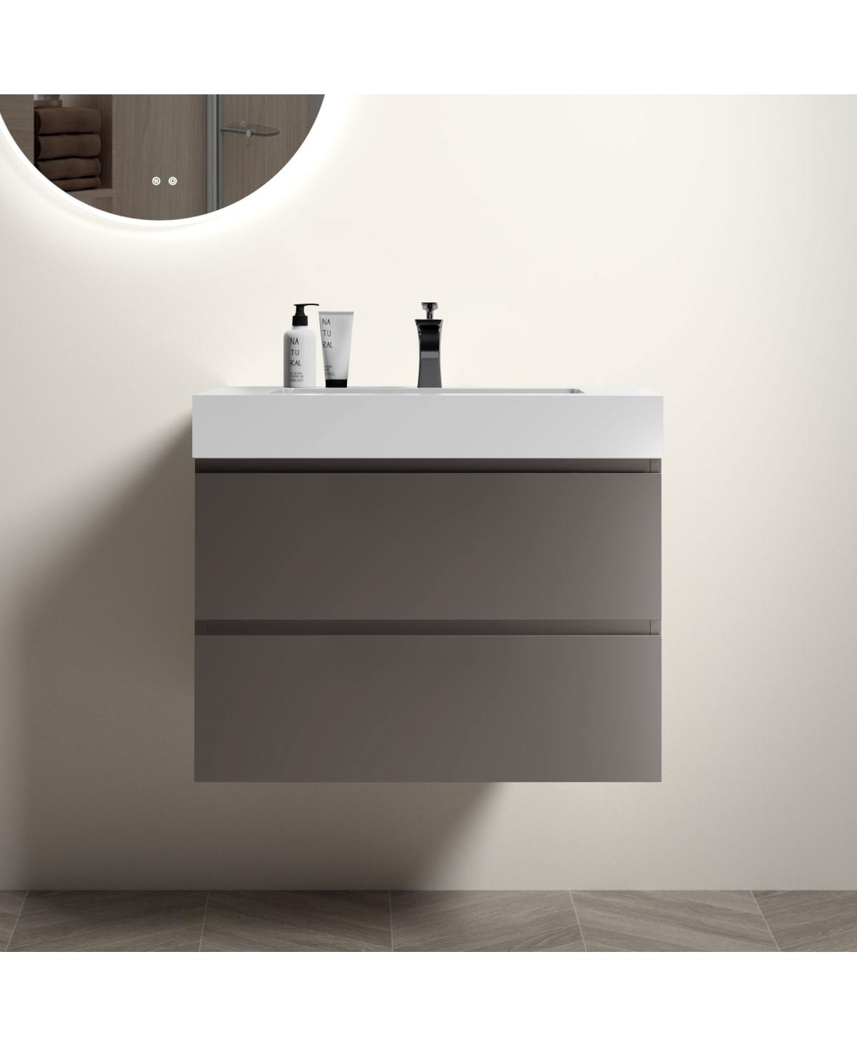 Sillysis 30" Wall Mounted Bathroom Vanity with Sink, Modern Minimalist Floating Bathroom Vanity without Faucet, Pre-Assembled - Grey