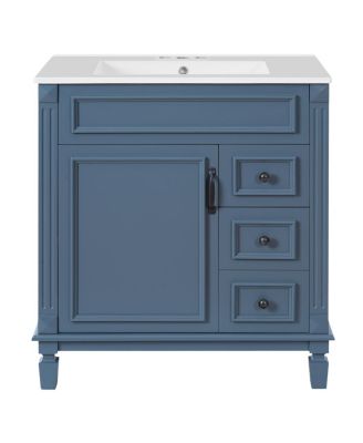 30 Inch Freestanding Bathroom Vanity with Ceramic Sink, French Modern Cabinet, Soft Close Drawers for Small Spaces
