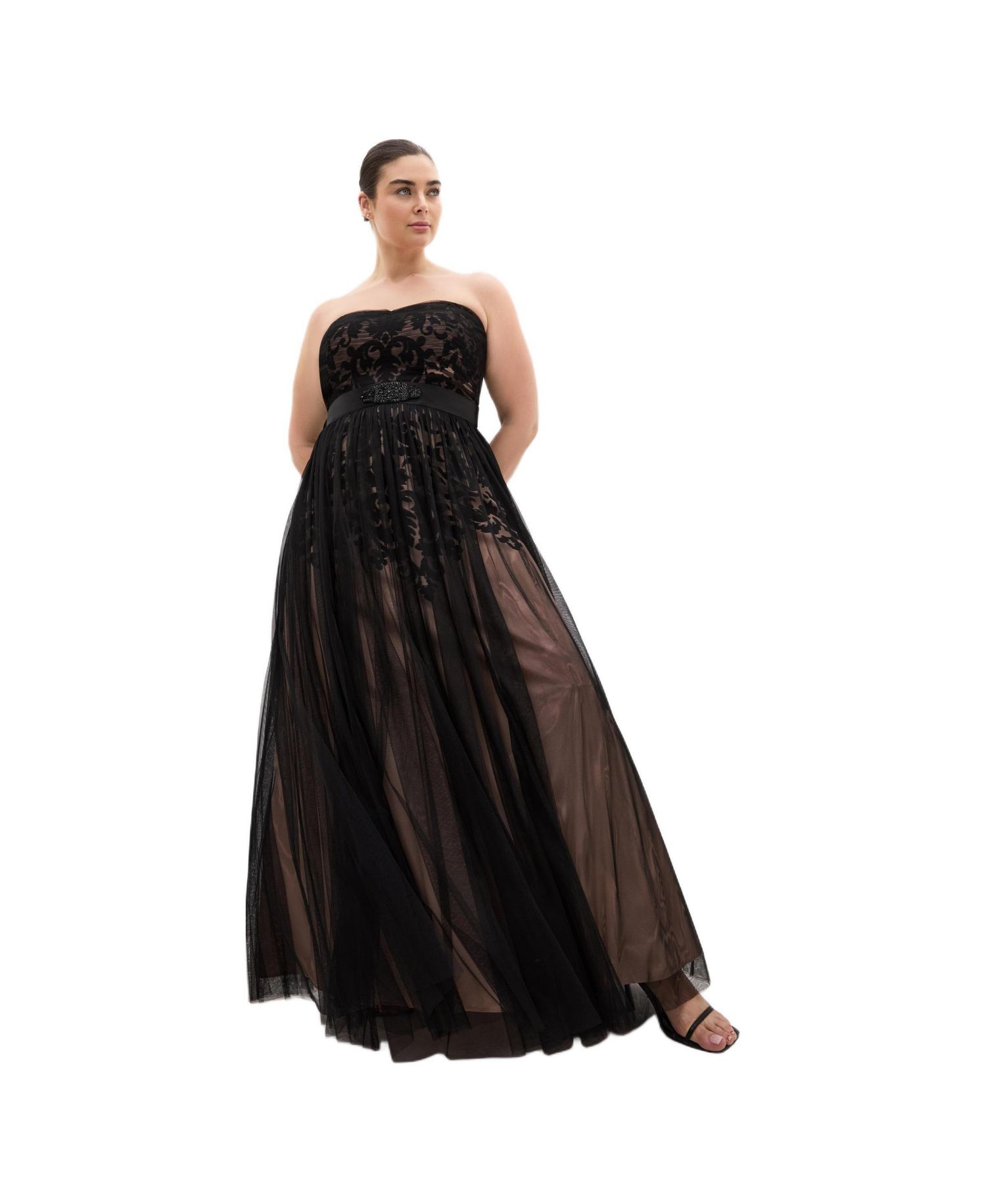 Plus Size Embroidered Tulle Maxi Dress