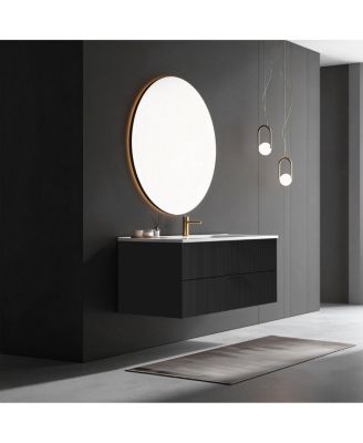 48" Modern Floating Vanity With Ceramic Sink, Black Fluted Wall-Mount Cabinet, 2 Drawers U-Shaped Cutout