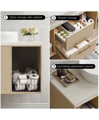 39.3" Modern Wall-Mount Bathroom Vanity with Oval Ceramic Sink, Solid Wood Floating Cabinet & Soft-Close Drawers