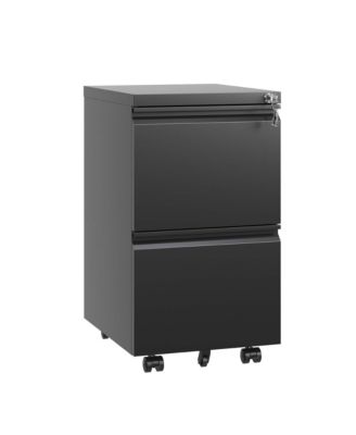 2 Drawer File Cabinet with Lock, Under Desk Rolling Filing Cabinet with Wheels for Home Office Storage, Hanging Legal/Letter/A4 Size